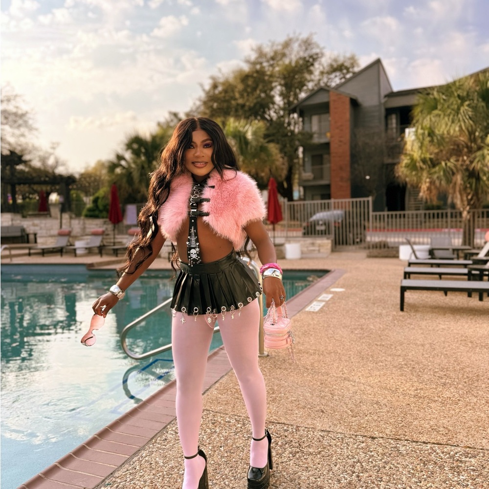 SHEIN Pink Faux Fur Cropped Jacket